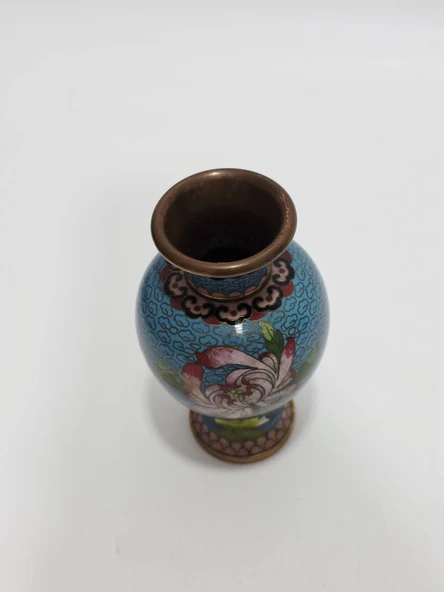 Antika Cloisonne Mini Vazo 13cm 004 - Resim 4