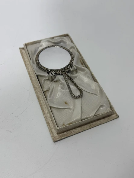Antika İşlemeli Cep Aynası 11,5x6,5cm ürün görseli 1
