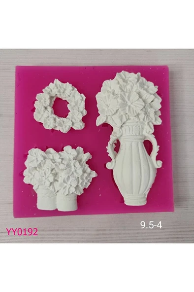 YY0192 Vazo ve Saksıdaki Çiçekler ve Halka Çiçek Silikon Kalıp ürün görseli 1