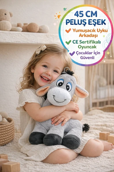 45 Cm Peluş Eşek Oyuncak I Yumuşak Uyku Arkadaşı CE Sertifikalı Çocuk Oyuncağı ürün görseli 1