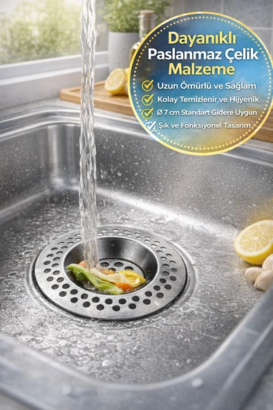 1 Adet Seyyar Paslanmaz Çelik Lavabo Süzgeci 7 cm Gider Filtresi Mutfak Banyo Tıkanma Önleyici ürün görseli 1