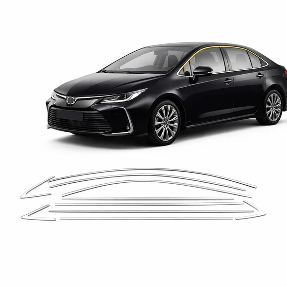 NİKEN Toyota corolla cam çerçevesi kenar çıtası krom tamtur 2019+ 12 parça ürün görseli 1
