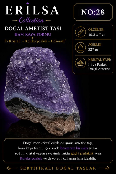 Sertifikalı Doğal Ametist Taşı İri Kristalli Ham Kaya Mor Kütle Dekoratif Koleksiyonluk ürün görseli 1