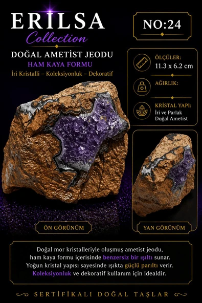 Sertifikalı Doğal Ametist Jeodu Taşı Kütle Kristalli Ham Kaya Mor Ametist Dekoratif Doğal Taş Parça ürün görseli 1