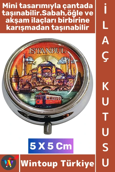 #Hediye Dekoratif Hediye İstanbul Temalı 3 Bölmeli Vitamin Hap Tablet İlaç Saklama Kutusu 5 X 5 Cm ürün görseli 1