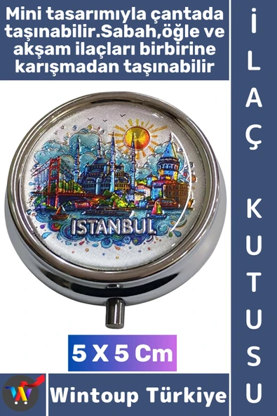 #Hediye Dekoratif Hediye 3 Bölmeli Vitamin Hap Tablet İstanbul Temalı İlaç Saklama Kutusu 5 X 5 Cm ürün görseli 1