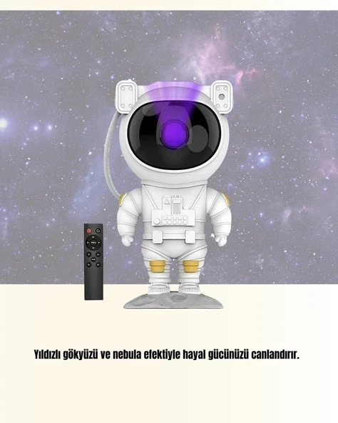 Bluetooth ve Dahili Ses Özellikli Astronot Projeksiyon Lambası - Resim 4