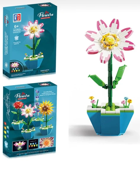 Işıklı Çiçek Lego | Işıklı Çiçekli Lego | 161 Parça Saksılı Pembe-Beyaz Işıklı Lego ürün görseli 1