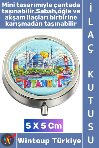 #Premium Hediye Dekoratif 3 Bölmeli Vitamin Hap Tablet İstanbul Temalı İlaç Saklama Kutusu 5 X 5 Cm ürün görseli 1