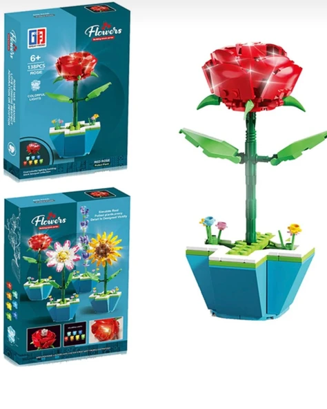 Işıklı Çiçek Lego | Işıklı Çiçekli Lego | 138 Parça Saksılı Kırmızı Gül Işıklı Lego ürün görseli 1