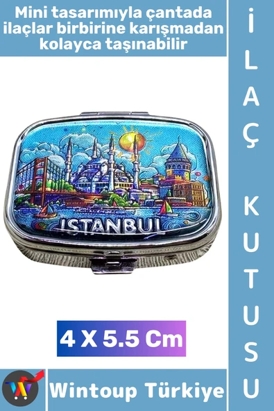 #Hediye Hediyelik Şık İstanbul Temalı 2 Bölmeli Hap Vitamin Tablet İlaç Saklama Kutusu 4 X 5,5 Cm ürün görseli 1