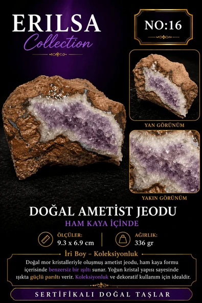 Sertifikalı Doğal Ametist Jeodu Taşı Kütle İri Boy Ham Kaya Kristalli Mor Ametist Dekoratif Parça ürün görseli 1
