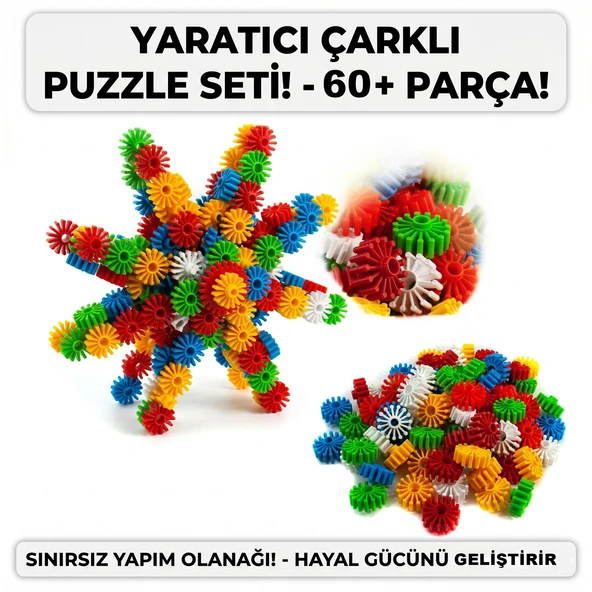 Çocuklar İçin Çarklı Puzzle Seti - El Becerisi ve Hayal Gücü Geliştirici 60 Parça ürün görseli 1
