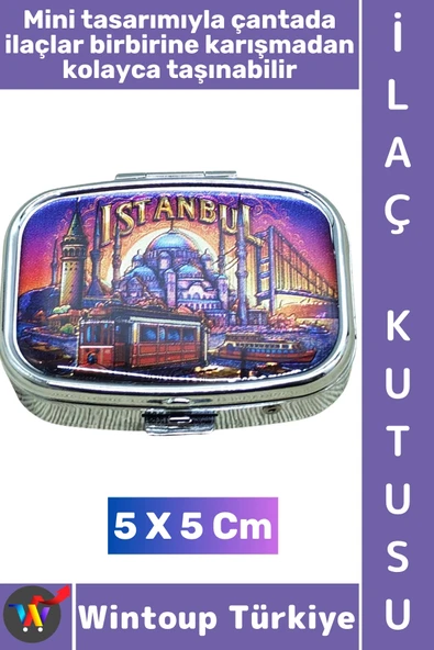 #Hediye Dekoratif Hediye İstanbul Temalı 2 Bölmeli Vitamin Hap Tablet İlaç Saklama Kutusu 5 X 5 Cm ürün görseli 1