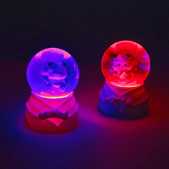Mini Boy Sevimli Panda Tasarımlı Işıklı Kar Küresi - Resim 3
