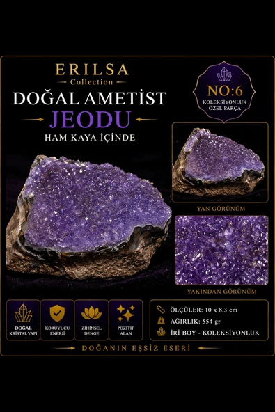 Sertifikalı Doğal Ametist Jeodu Taşı Kütle İri Boy Koleksiyonluk Kristal Ham Kaya Parça Dekoratif ürün görseli 1