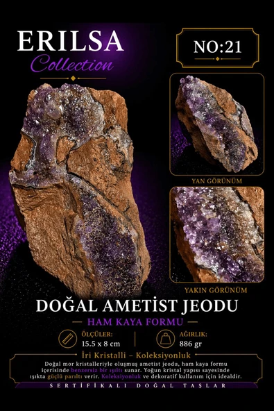 Sertifikalı Ametist Jeodu Taşı Kütle İri Kristal Ham Mor Ametist Dekoratif Koleksiyonluk Doğal Taş ürün görseli 1