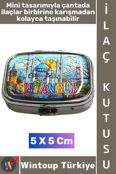 #Hediye Hediye Dekoratif Şık İstanbul Tema 2 Bölmeli Vitamin Hap Tablet İlaç Saklama Kutusu 5 X 5 Cm ürün görseli 1