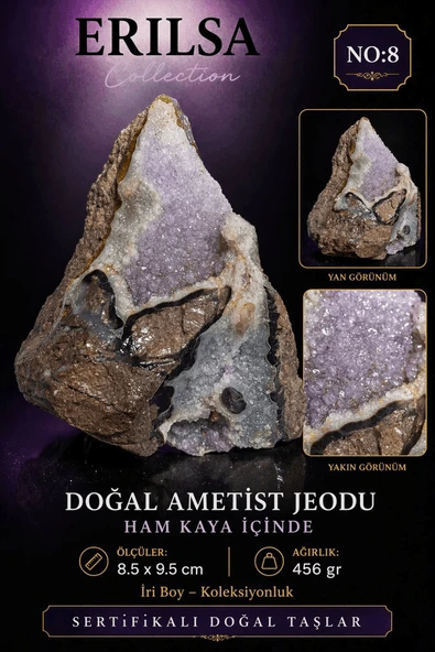 Sertifikalı Doğal Ametist Jeodu Taşı Kütle Orta Boy Kristal Küme Ham Kaya Koleksiyonluk Dekor ürün görseli 1