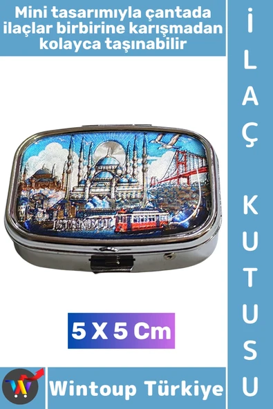 #Hediye Hediyelik Eşya Çok Şık İstanbul Temalı 2 Bölmeli Vitamin Tablet İlaç Saklama Kutusu 5 X 5 Cm ürün görseli 1