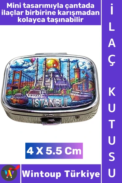 #Hediye Dekoratif Şık İstanbul Temalı 2 Bölmeli Hap Vitamin Tablet İlaç Saklama Kutusu 5 X 5 Cm ürün görseli 1