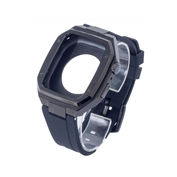 Apple Watch 44mm Kr402 Metal Kasa Silikon Kordon (saat Değildir) - Siyah ürün görseli 1