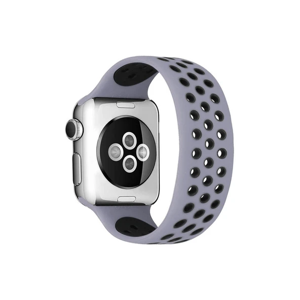 Apple Watch 38mm Ayarlı Delikli Silikon Kordon (saat Değildir) - Gri-siyah ürün görseli 1