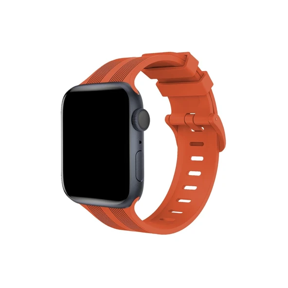 Apple Watch 42mm Kr408 Çizgili Silikon Kordon (saat Değildir) - Turuncu ürün görseli 1
