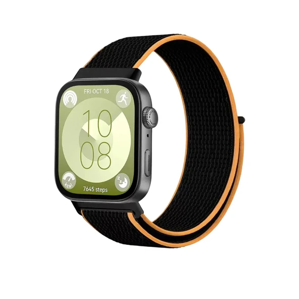 Huawei Fit 4 Hasırlı Cırtcırtlı Kordon (saat Değildir) - Siyah-turuncu ürün görseli 1