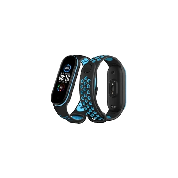 Xiaomi Mi Band 6 Spor Delikli Kordon (saat Değildir) - Siyah-mavi ürün görseli 1