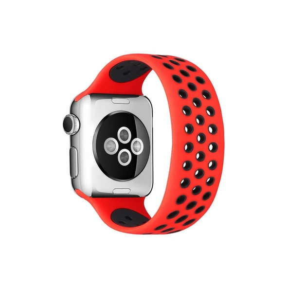 Apple Watch 38mm Ayarlı Delikli Silikon Kordon (saat Değildir) - Kırmızı-siyah ürün görseli 1