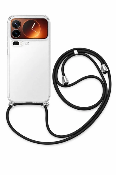 Mi 17 Pro Max Boyun Askılı Şeffaf Silikon Kılıf Siyah ürün görseli 1