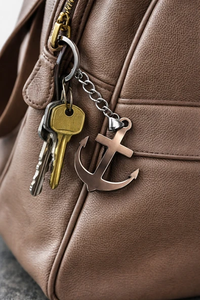 Paslanmaz Çelik Çapa Figürlü Anahtarlık Metal Gri Unisex ürün görseli 1