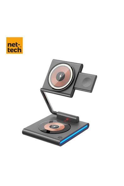 Nt-wch04 3in 1 15w Kablosuz Wireless Şarj - Gri ürün görseli 1