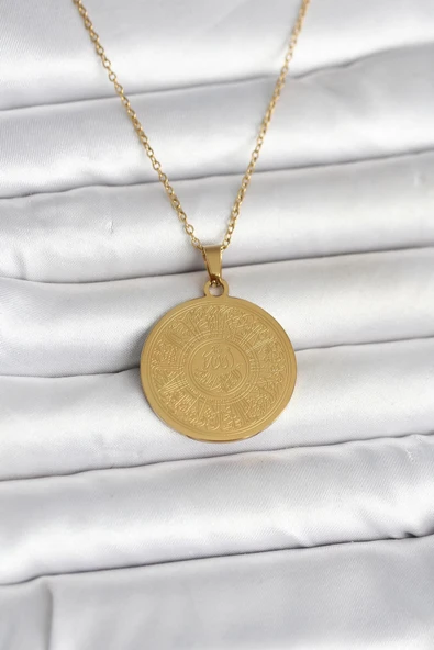 316L Çelik Gold Renk Ayetel Kürsi Yazılı Kolye ürün görseli 1