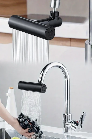 3 Kademeli Siyah Musluk Başlığı 360° Döner Filtreli Su Tasarruflu Duş Aparatı Mutfak Banyo Uyum ürün görseli 1