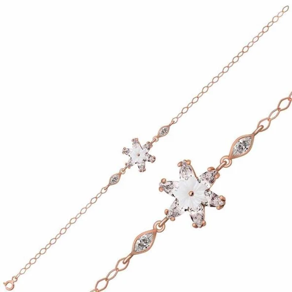 Gümüş Rose Beyaz Lotus Çiçeği Bileklik ürün görseli 1