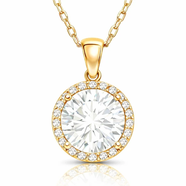 Gümüş Gold Yuvarlak Montür Kadın Kolye ürün görseli 1