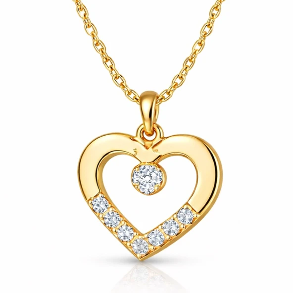 Gümüş Gold Minik Kalpli Tektaş Kadın Kolye ürün görseli 1