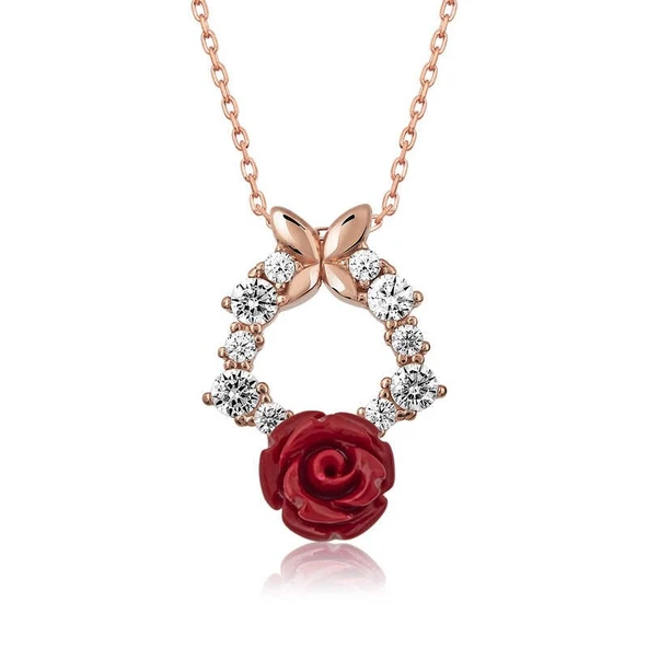 ​​Gümüş Rose Kırmızı Gül Kolye ürün görseli 1