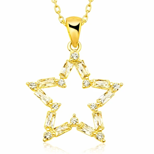 ​Gümüş Gold Baget Taşlı Yıldız Kadın Kolye ürün görseli 1