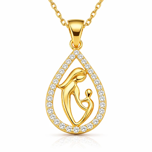 Gümüş Gold Damla Anne Çocuk Kolyesi ürün görseli 1