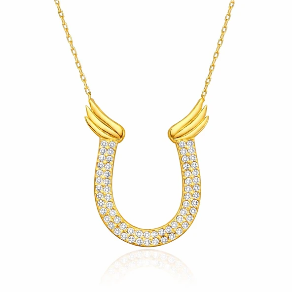 Gümüş Gold Zirkon Taşlı Nal Kadın Kolye ürün görseli 1