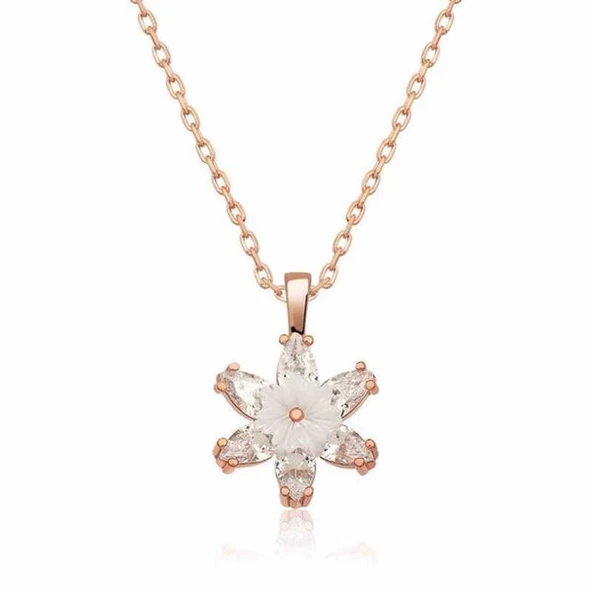 Gümüş Rose Beyaz Lotus Çiçeği Kolye ürün görseli 1