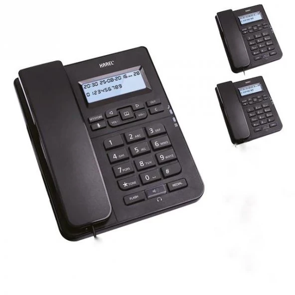Karel TM145 Ekranlı Masaüstü Kablolu Telefon Siyah – Ofis Tipi Sabit Hat Uyumlu 3’lü Paket ürün görseli 1