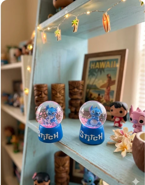 4cm-6cm Işıklı mavi renk 2 li Stitch Kar küre ürün görseli 1