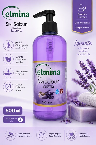 ELMINA SIVI SABUN 500ML LAVANTA - Resim 2