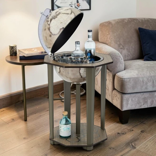 Dekoratif Dünya Bar Z980 Taupe Büyük Boy Globe Bar Lüks İçecek Dolabı 56x56x100 cm ürün görseli 1