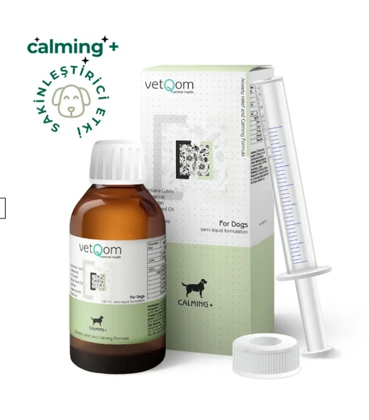 vetQom Calming+ Köpek Stres Yönetimi ve Kaygı Kontrolü Likit Takviyesi (120 ml) ürün görseli 1