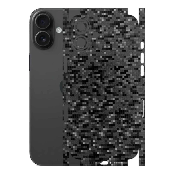 Iphone 16 Plus ile Uyumlu 360 Arka Kaplama   Pixel Desenli Siyah ürün görseli 1